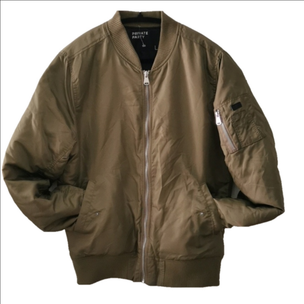 Private Party Unisex  trendy  bomber jacket. "Happy as F**CK. Size large. EUC